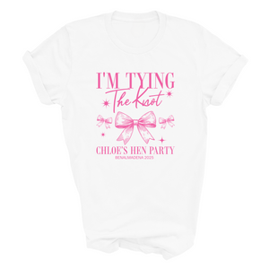 Personalised Hen Party T shirts Tying The Knot Bridal Party Shirts (Azalea)