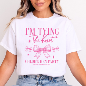 Personalised Hen Party T shirts Tying The Knot Bridal Party Shirts (Azalea)