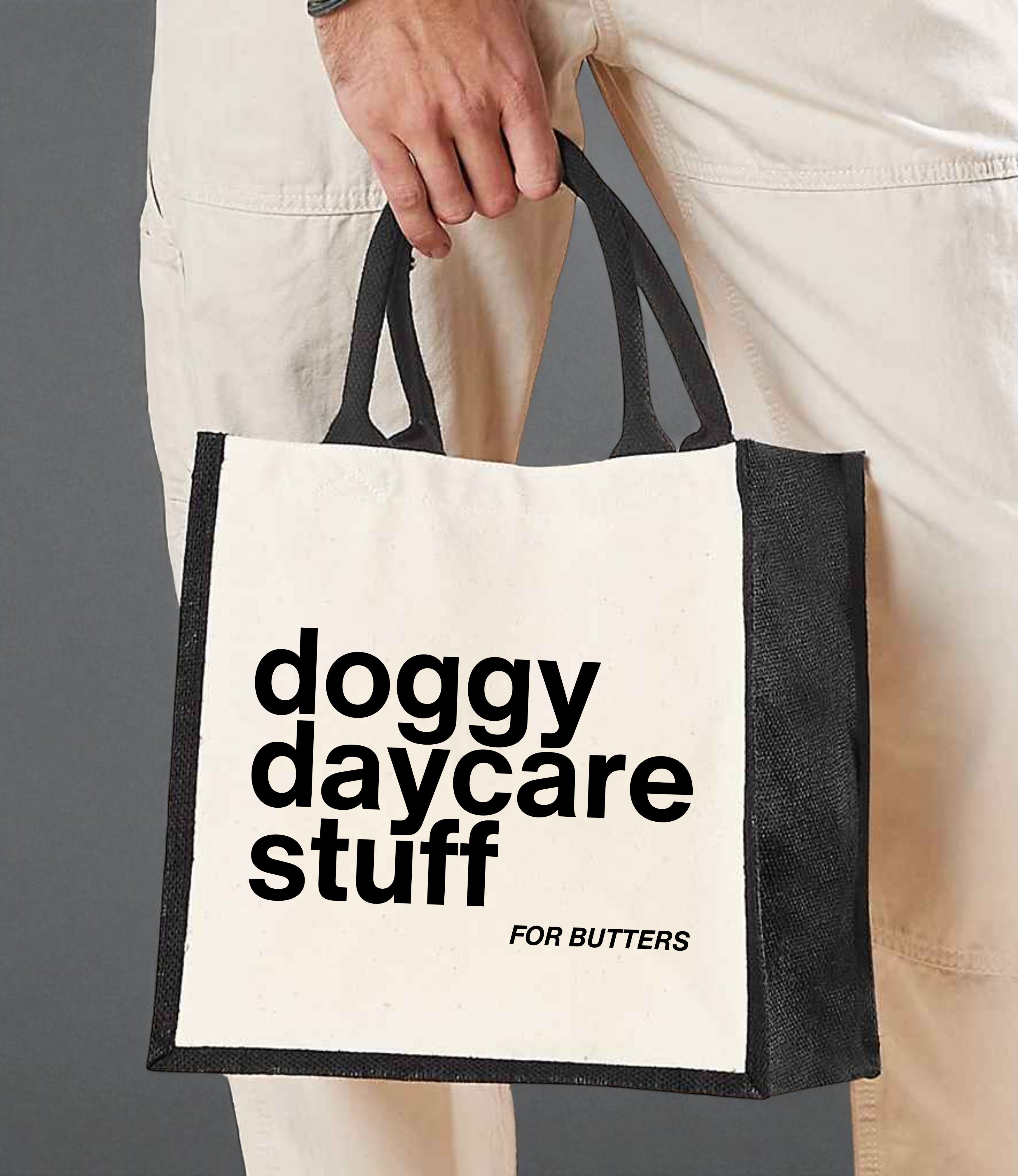 Personalised Doggy Daycare Stuff Bag – Custom Jute Tote for Pet Essentials, Puppy Storage Bag
