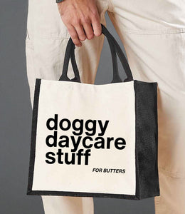 Personalised Doggy Daycare Stuff Bag – Custom Jute Tote for Pet Essentials, Puppy Storage Bag