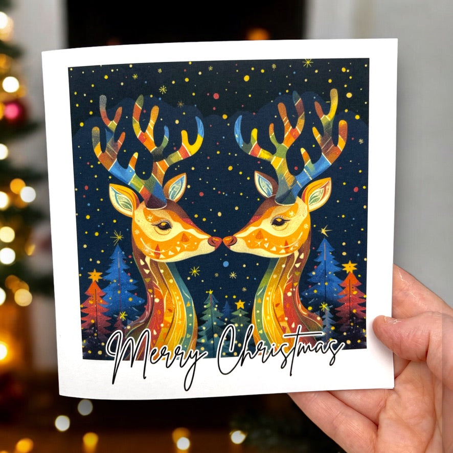 Rainbow Deer Christmas Card Same-Sex Christmas Card
