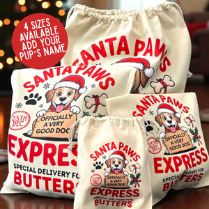 Personalised Dog Christmas Sack – Custom Name Recycled Cotton Gift Bag