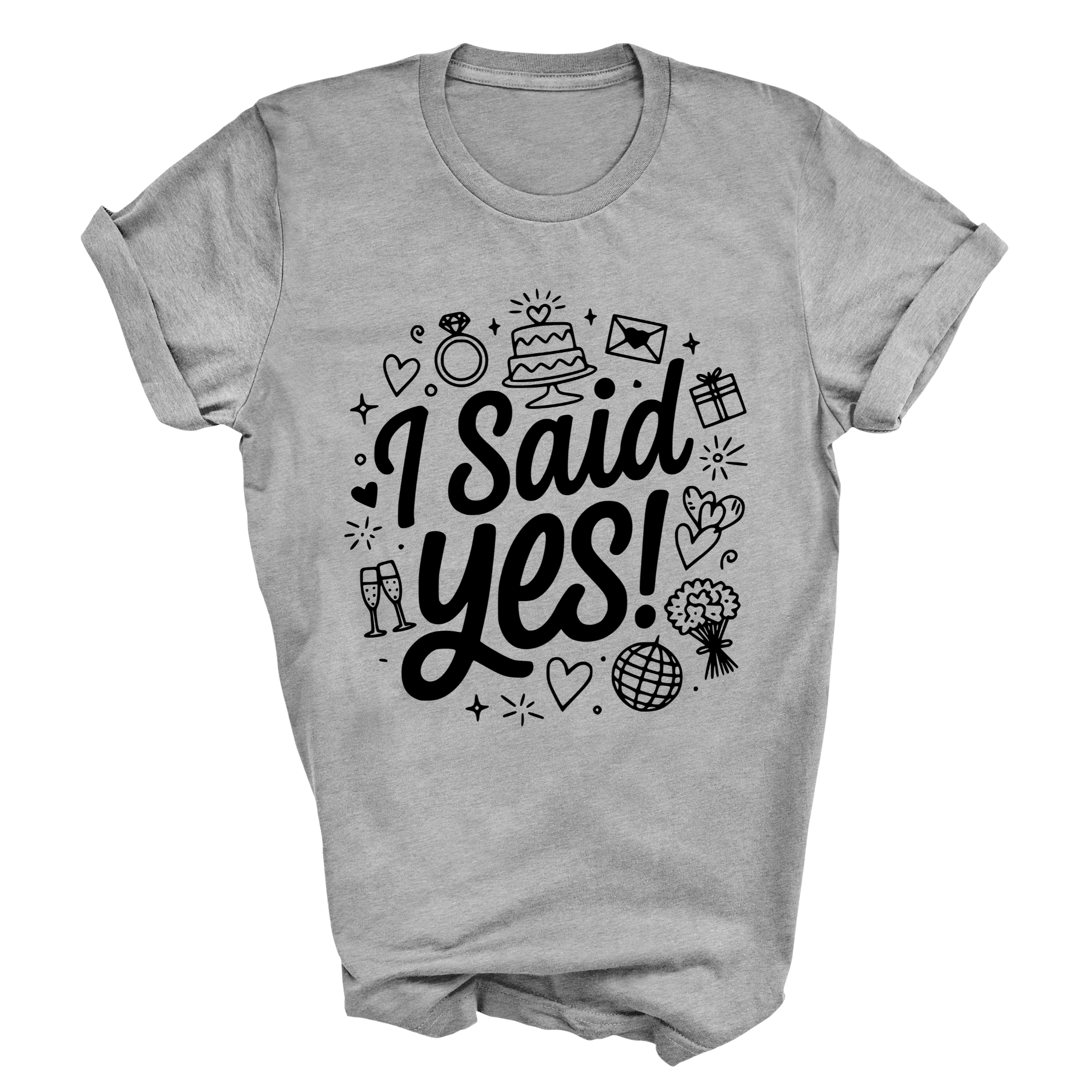 I Said Yes Adult Engagement T-Shirt Bride To Be Doodle Design Engaged Tee