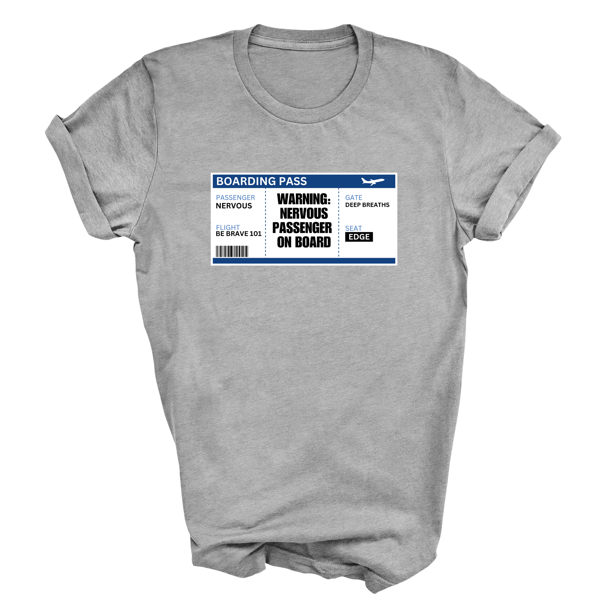 Nervous Flyer T-Shirt – Funny Aviation Boarding Pass Travel Top