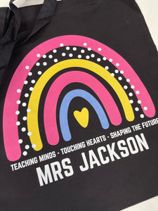 Personalised Teacher Tote Bag – “Teaching Minds Touching Hearts” Rainbow Gift UK