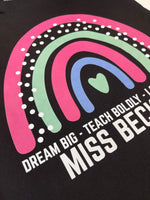 Load image into Gallery viewer, Personalised Teacher Tote Bag – Custom Name Rainbow Gift – Dream Big Teach Boldly
