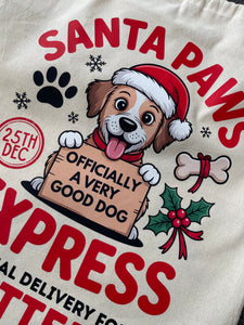 Personalised Dog Christmas Sack – Custom Name Recycled Cotton Gift Bag