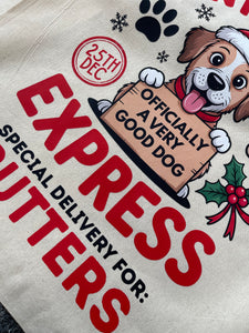 Personalised Dog Christmas Sack – Custom Name Recycled Cotton Gift Bag