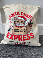 Load image into Gallery viewer, Personalised Cat Christmas Sack – Custom Name Recycled Cotton Gift Bag
