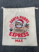 Load image into Gallery viewer, Personalised Cat Christmas Sack – Custom Name Recycled Cotton Gift Bag
