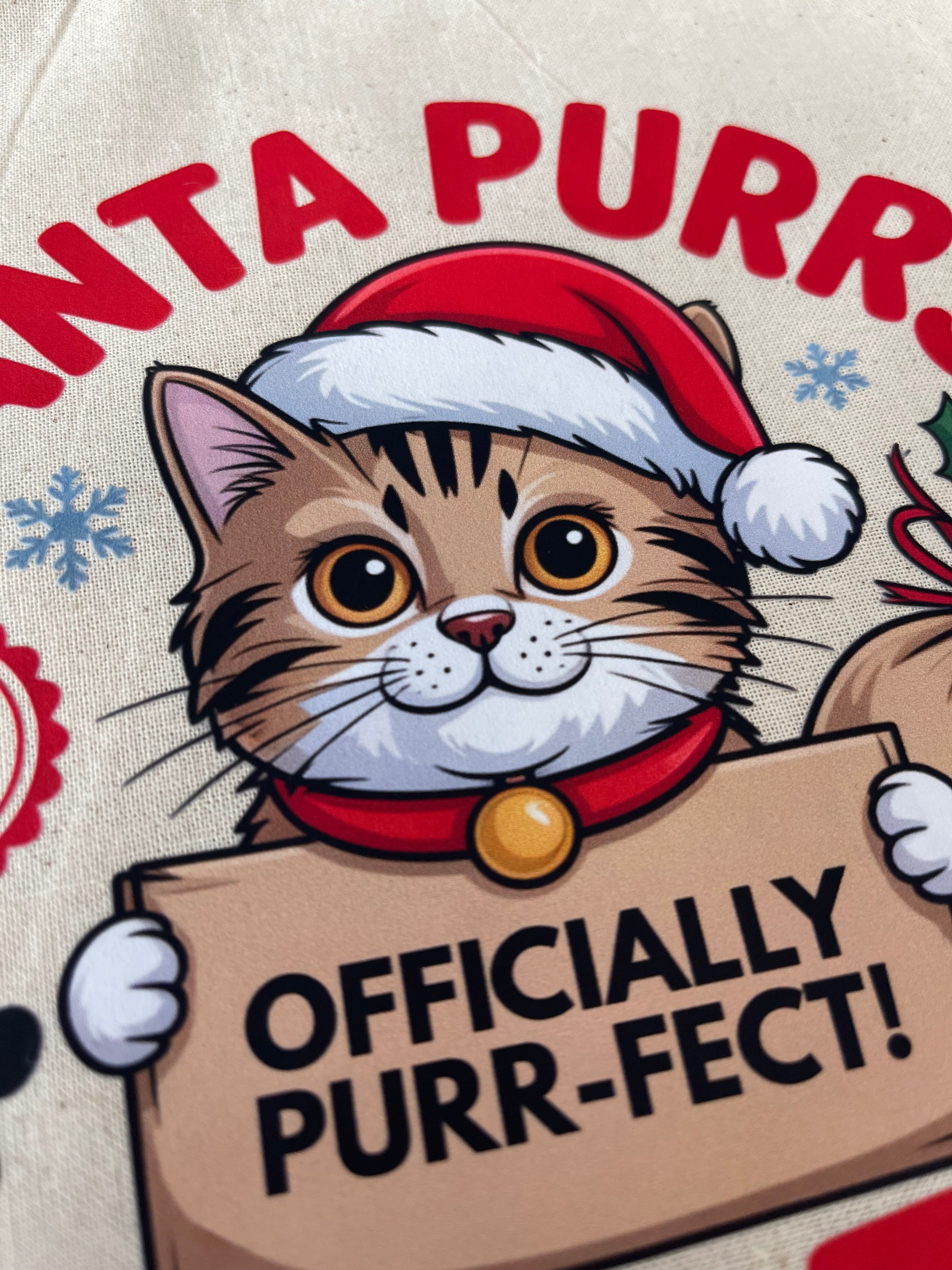 Personalised Cat Christmas Sack – Custom Name Recycled Cotton Gift Bag