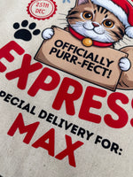Load image into Gallery viewer, Personalised Cat Christmas Sack – Custom Name Recycled Cotton Gift Bag
