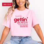 Load image into Gallery viewer, Gettin' Married Gettin' Rowdy Last Rodeo Personalised Hen Party T-Shirt Light Pink
