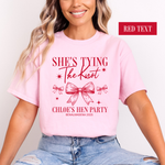 Load image into Gallery viewer, Personalised Hen Party T-shirts Tying The Knot Bridal Party Shirts, Bridal Party - Red Print
