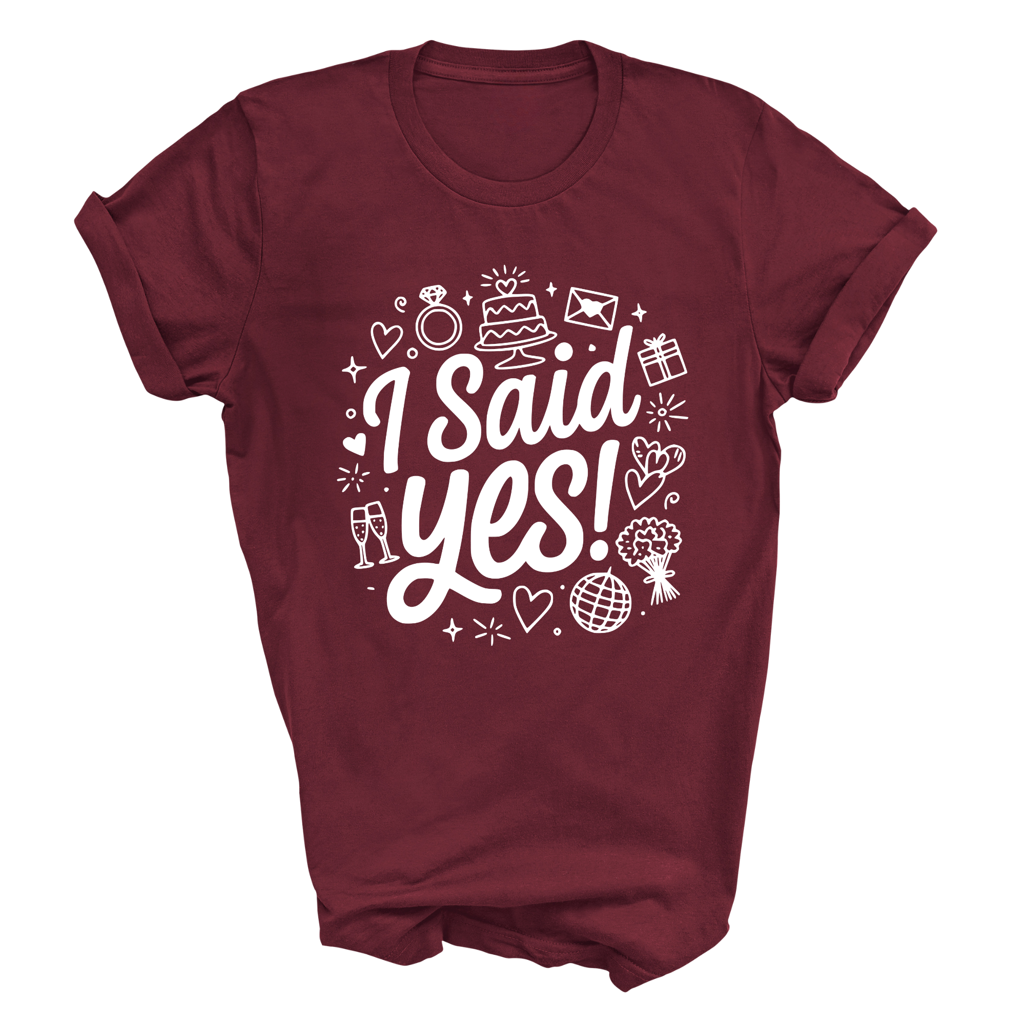 I Said Yes Adult Engagement T-Shirt Bride To Be Doodle Design Engaged Tee