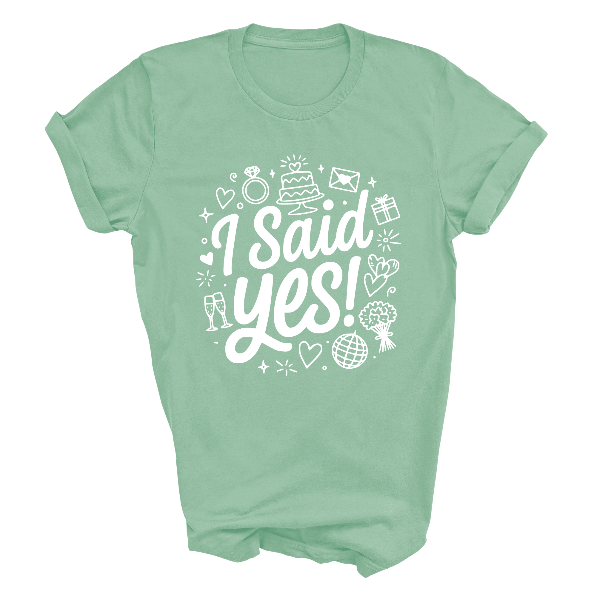 I Said Yes Adult Engagement T-Shirt Bride To Be Doodle Design Engaged Tee