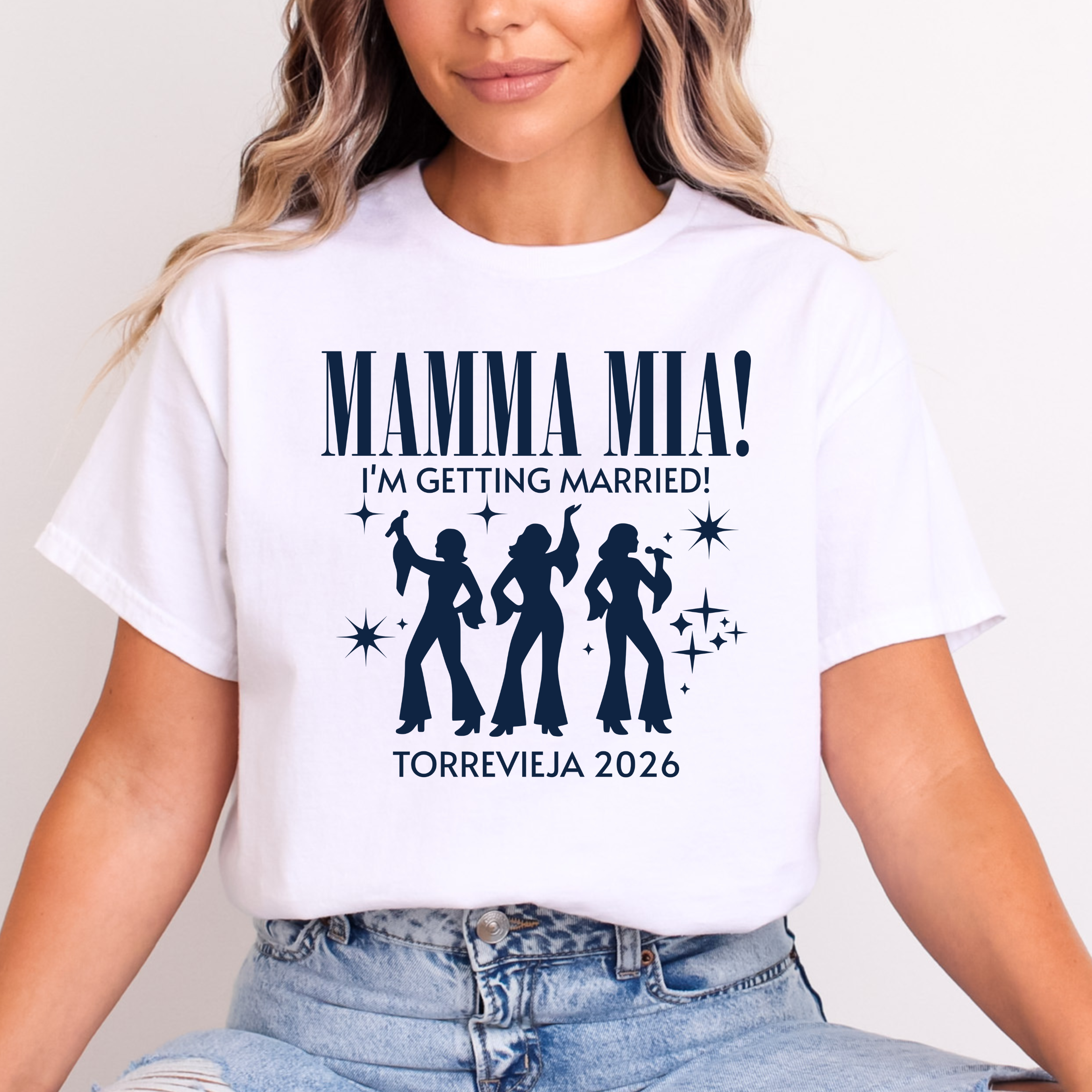 Personalised Hen Party Tshirts Mamma Mia Bridal Party Shirts (Blue)