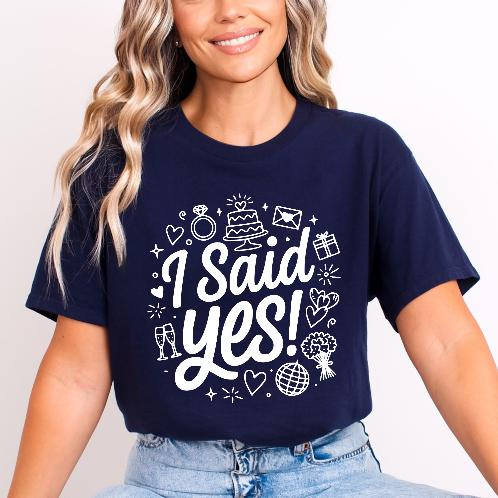 I Said Yes Adult Engagement T-Shirt Bride To Be Doodle Design Engaged Tee