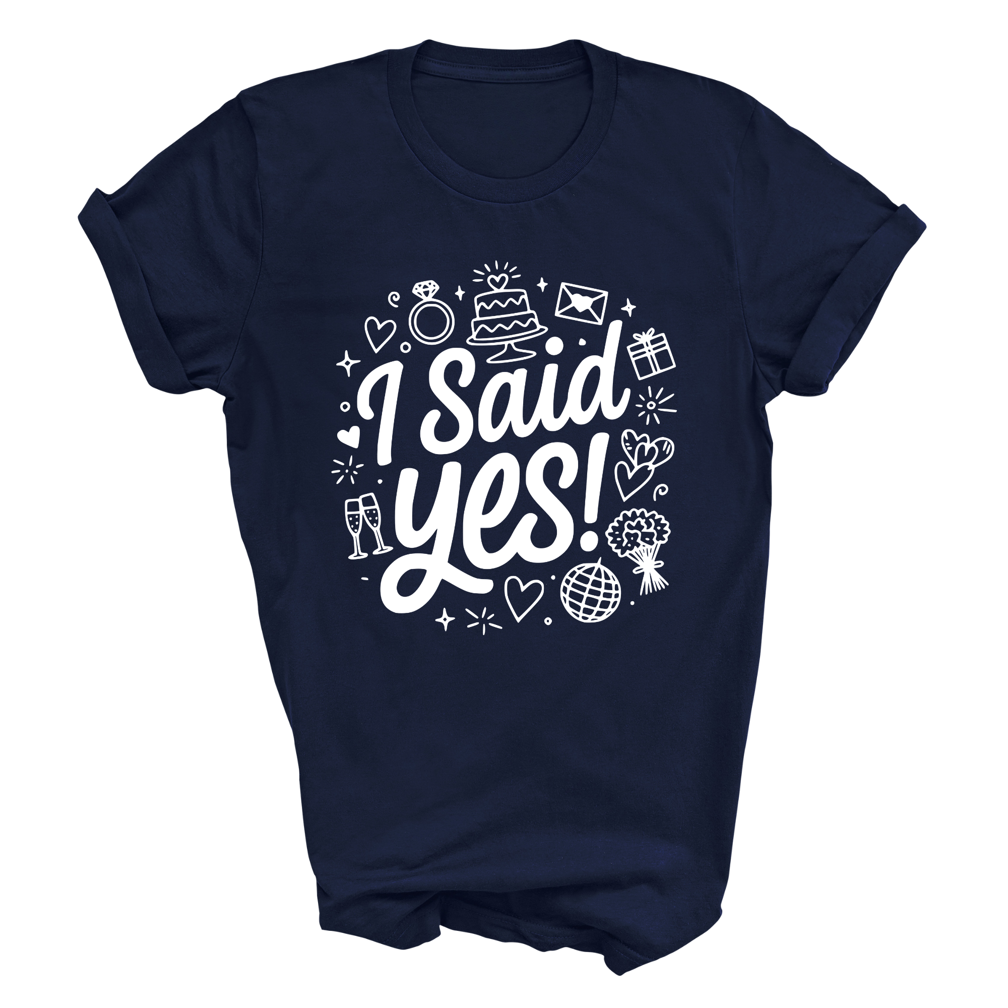 I Said Yes Adult Engagement T-Shirt Bride To Be Doodle Design Engaged Tee
