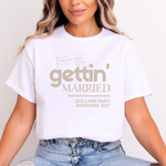 Load image into Gallery viewer, Gettin' Married Gettin' Rowdy Last Rodeo Personalised Hen Party T-Shirt Sand

