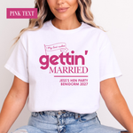 Load image into Gallery viewer, Gettin' Married Gettin' Rowdy Last Rodeo Personalised Hen Party T-Shirt Light Pink
