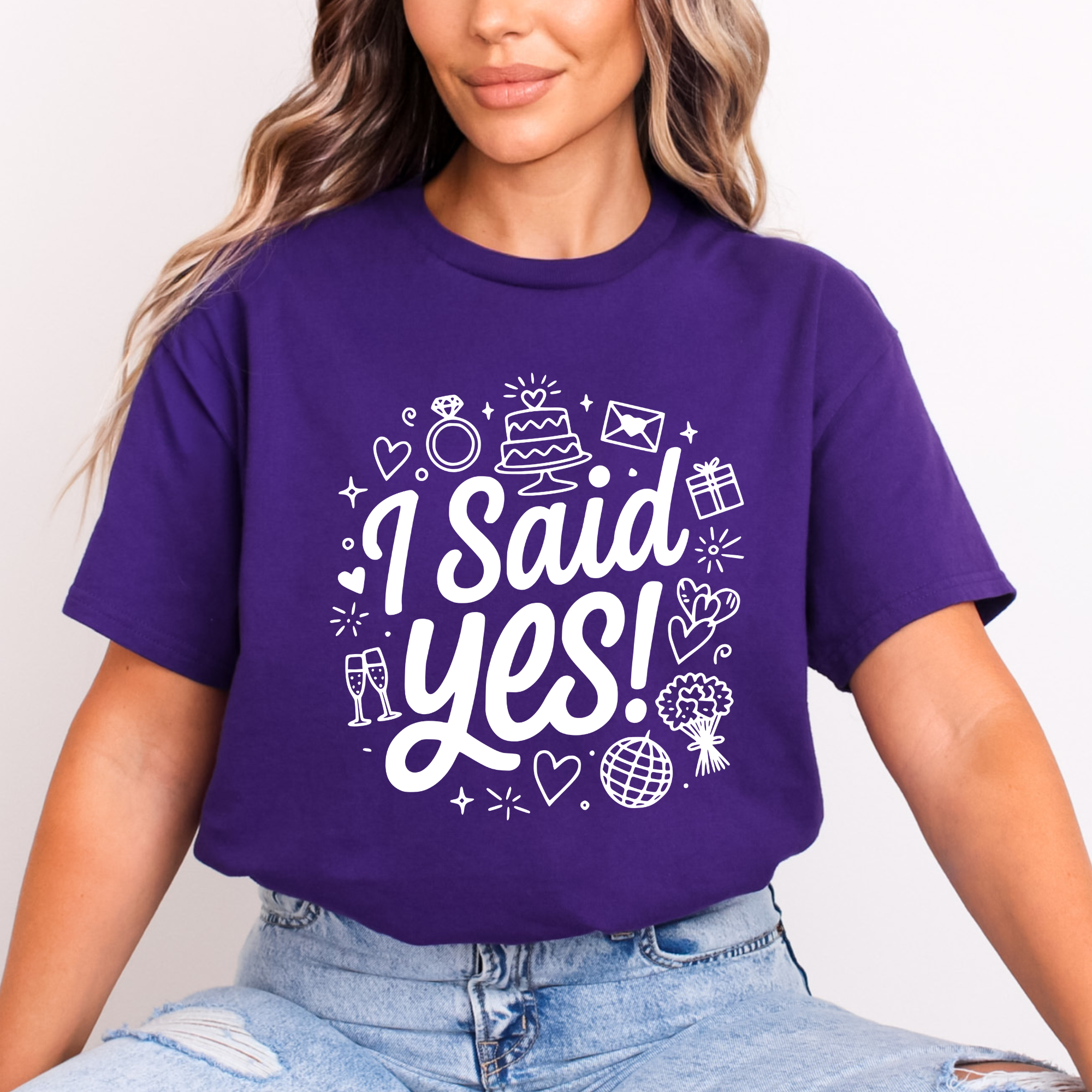 I Said Yes Adult Engagement T-Shirt Bride To Be Doodle Design Engaged Tee
