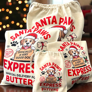 Personalised Dog Christmas Sack – Custom Name Recycled Cotton Gift Bag