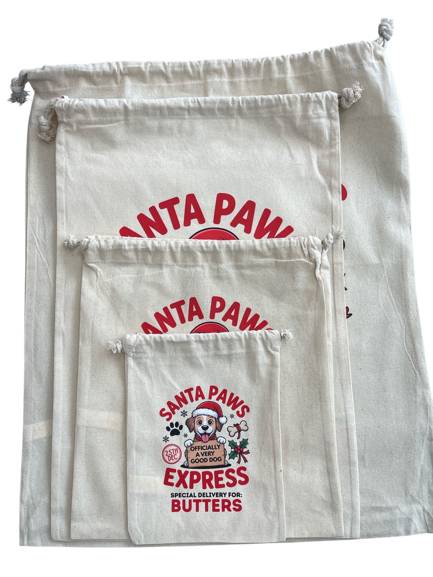 Personalised Dog Christmas Sack – Custom Name Recycled Cotton Gift Bag