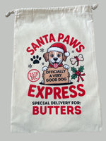 Load image into Gallery viewer, Personalised Dog Christmas Sack – Custom Name Recycled Cotton Gift Bag
