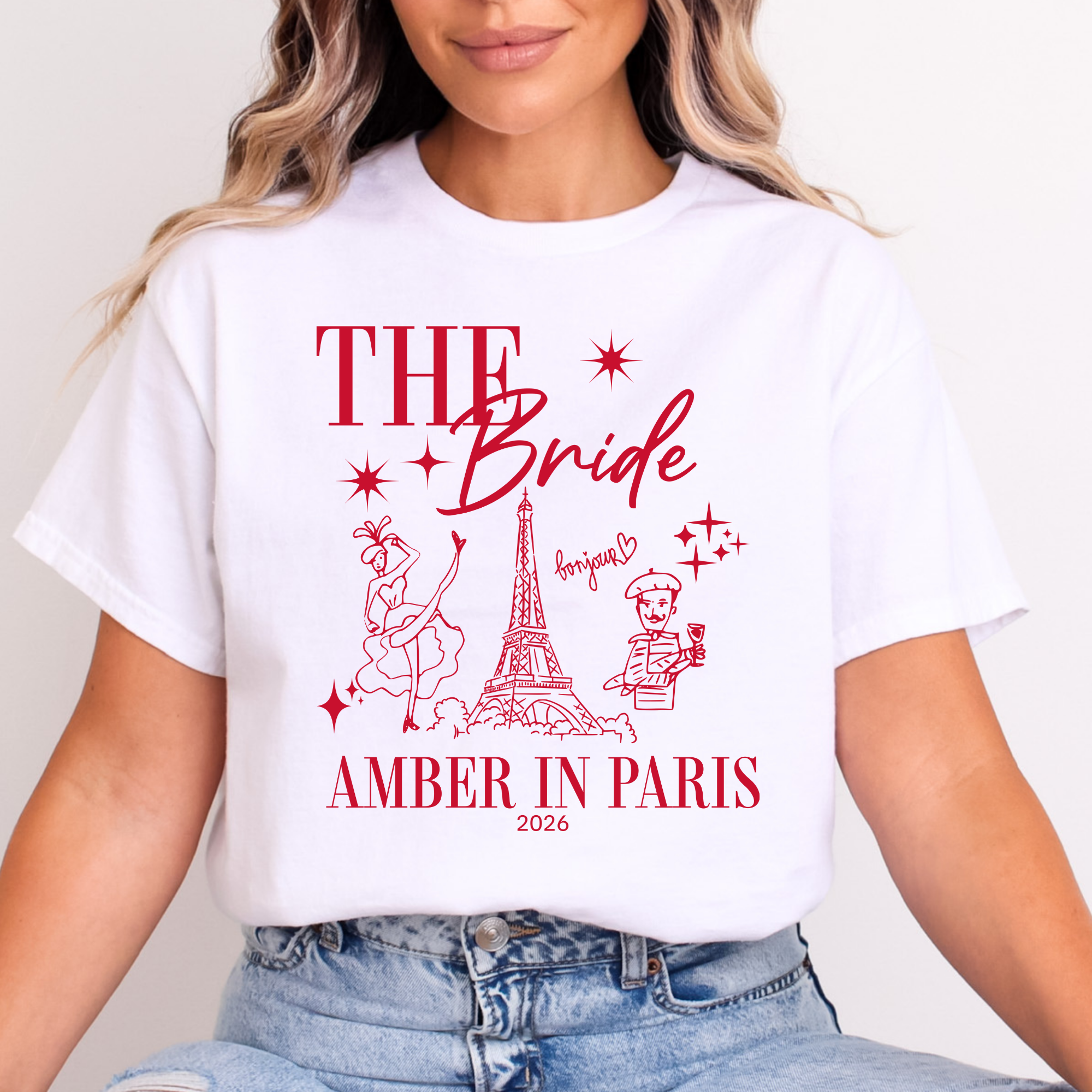 Personalised 'In Paris' Hen Party T-Shirts - Light Pink