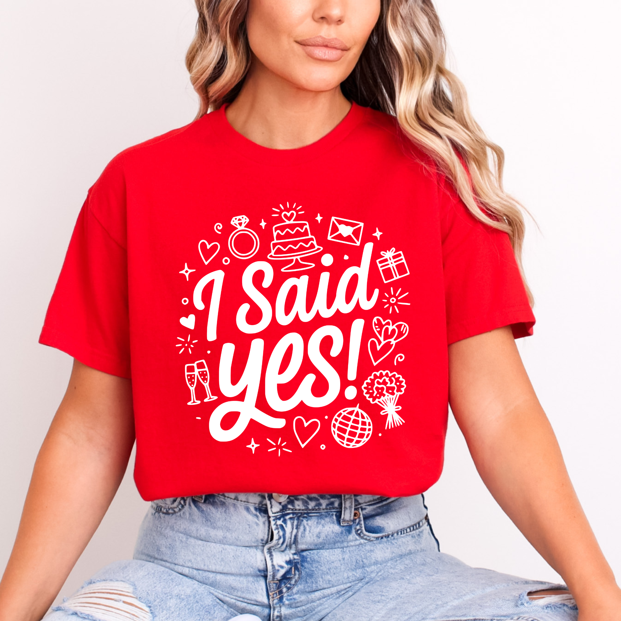 I Said Yes Adult Engagement T-Shirt Bride To Be Doodle Design Engaged Tee
