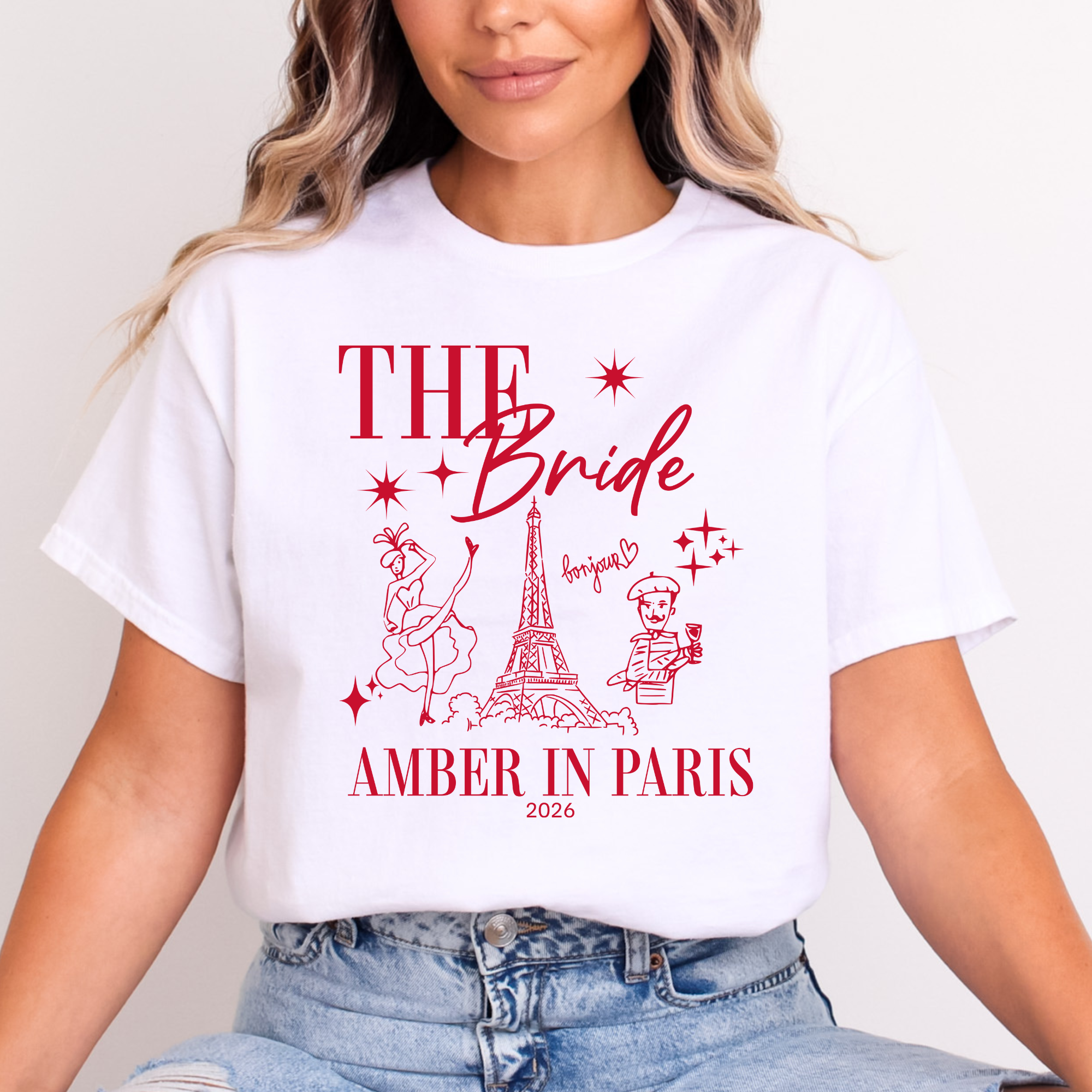 Personalised 'In Paris' Hen Party T-Shirts - Red
