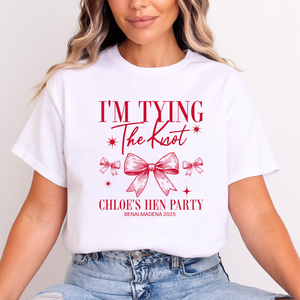 Personalised Hen Party T shirts Tying The Knot Bridal Party Shirts (Red)