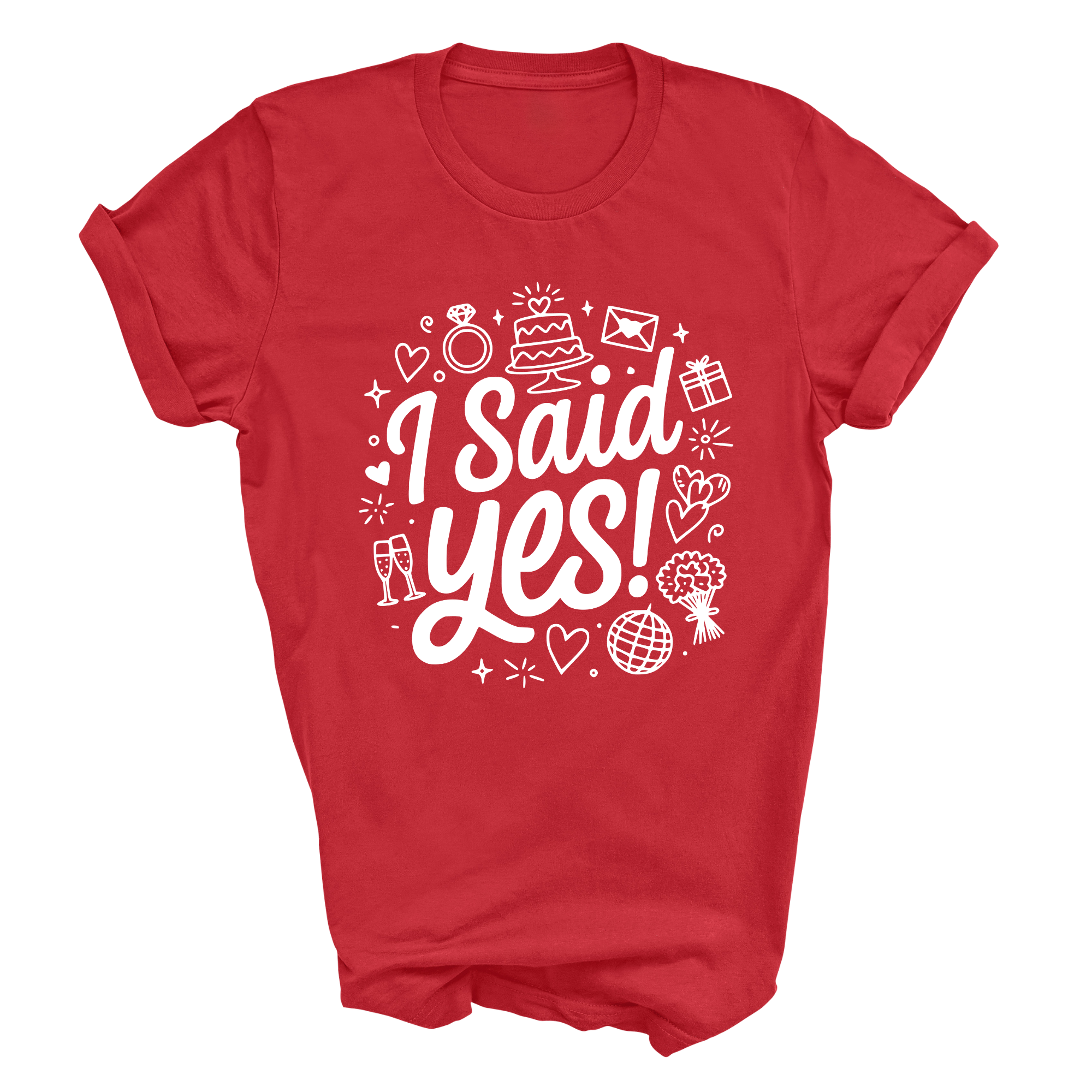 I Said Yes Adult Engagement T-Shirt Bride To Be Doodle Design Engaged Tee