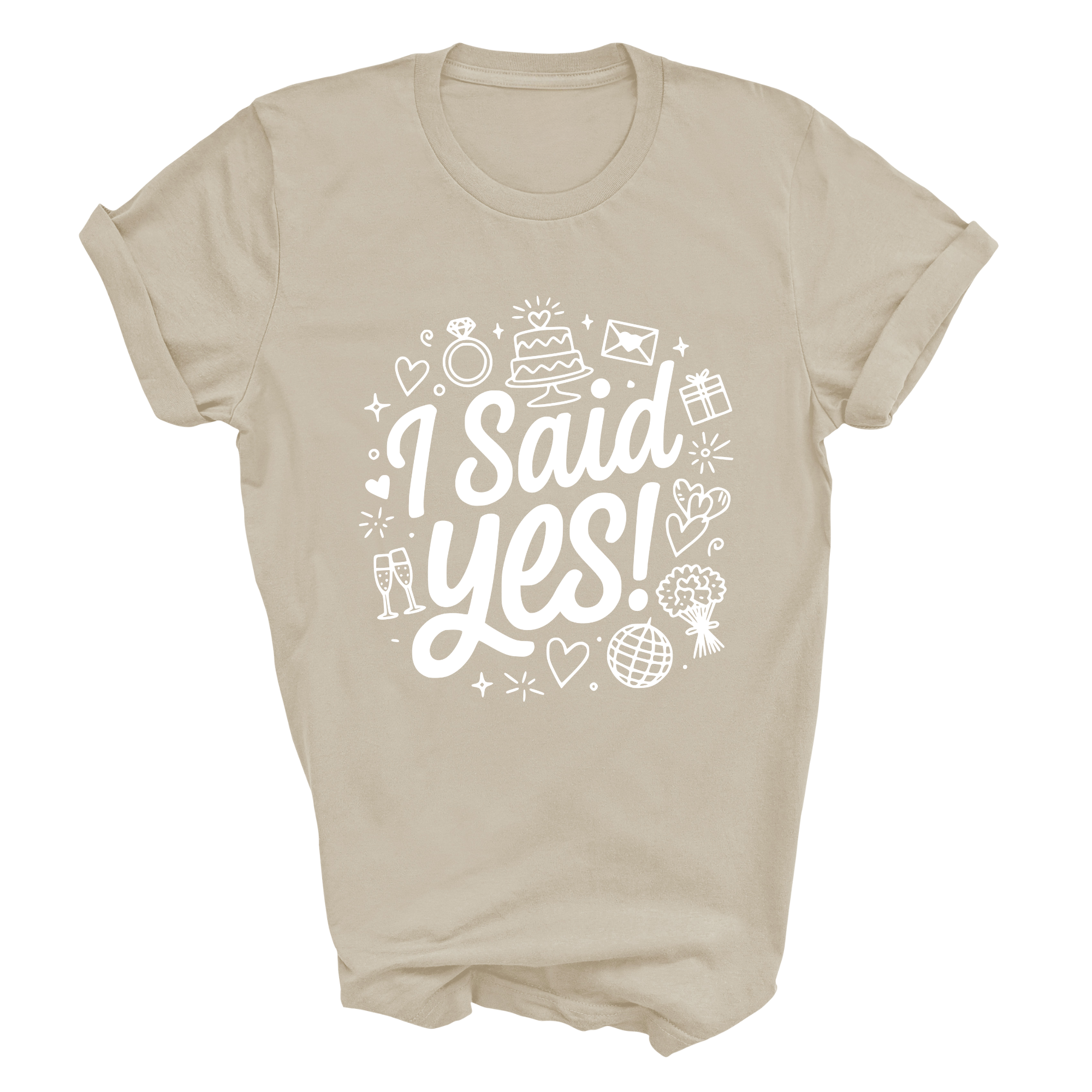 I Said Yes Adult Engagement T-Shirt Bride To Be Doodle Design Engaged Tee
