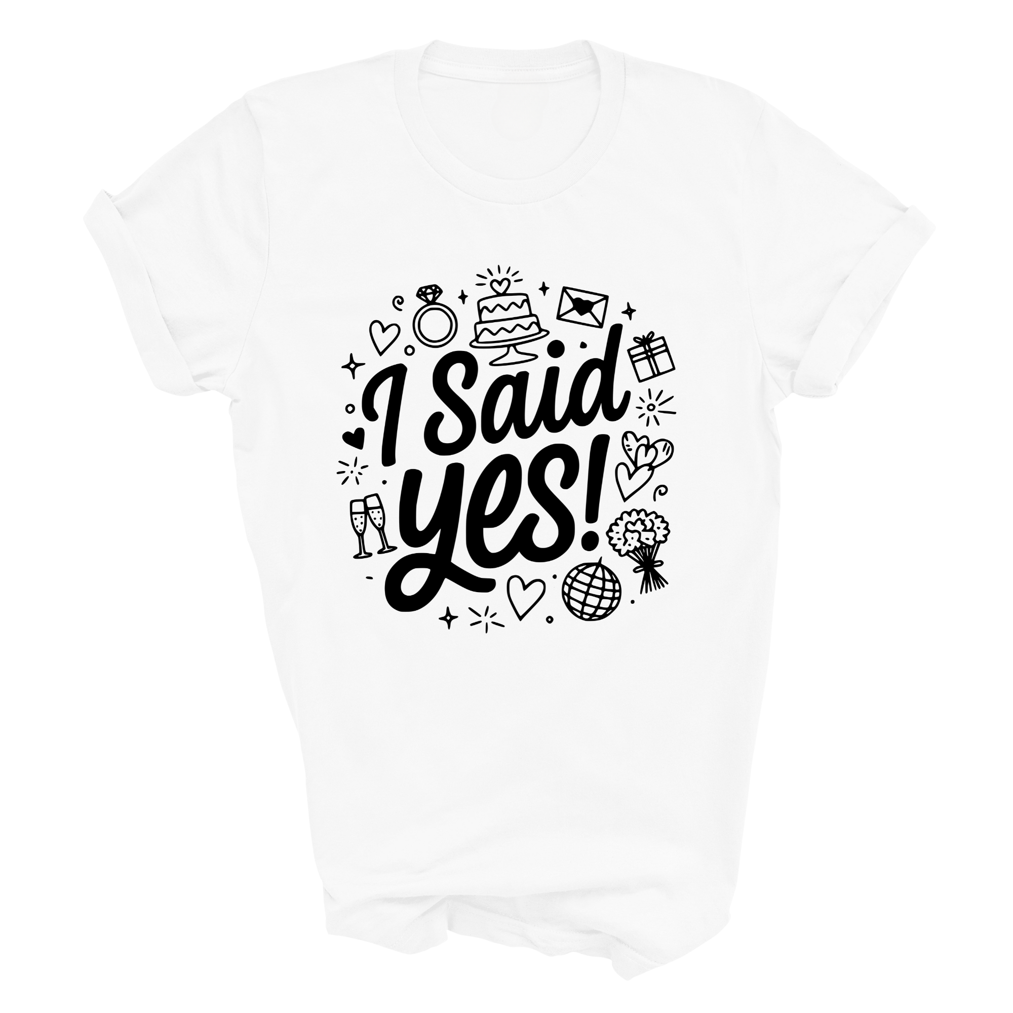 I Said Yes Adult Engagement T-Shirt Bride To Be Doodle Design Engaged Tee