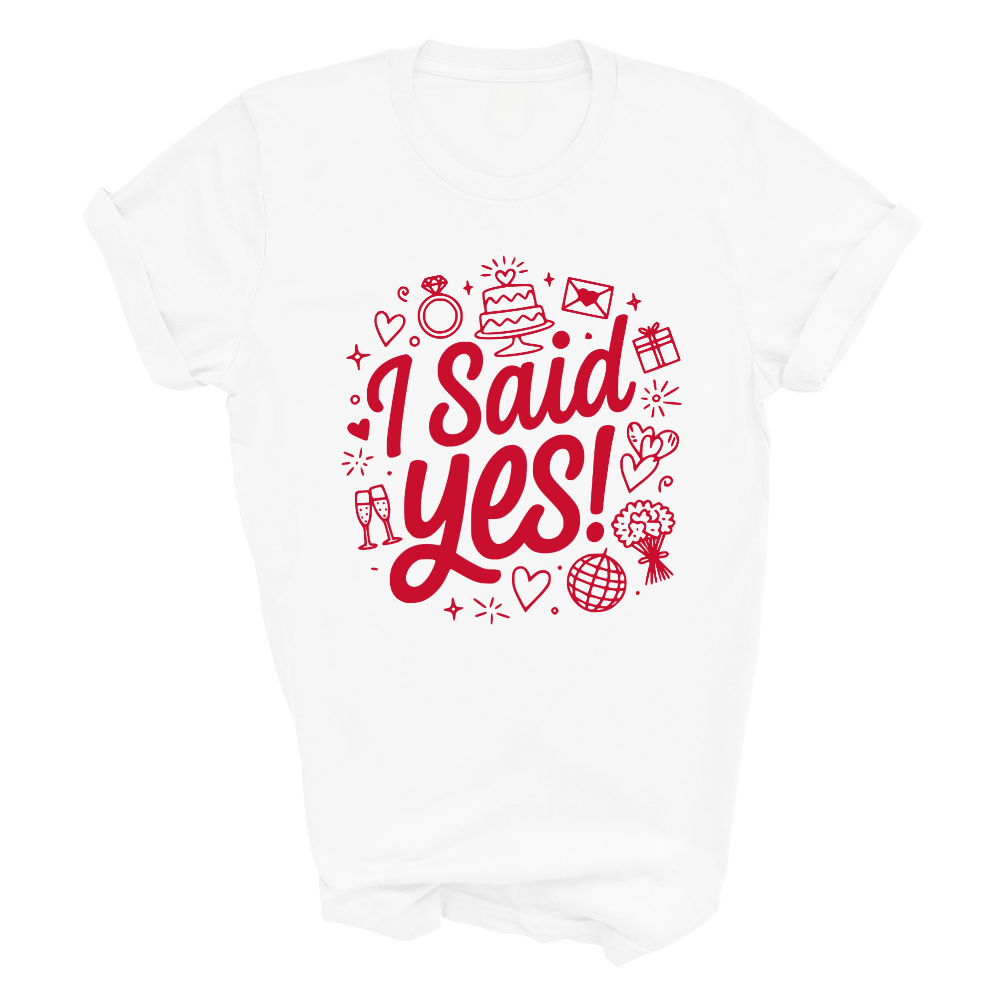 I Said Yes Adult Engagement T-Shirt Bride To Be Doodle Design Engaged Tee