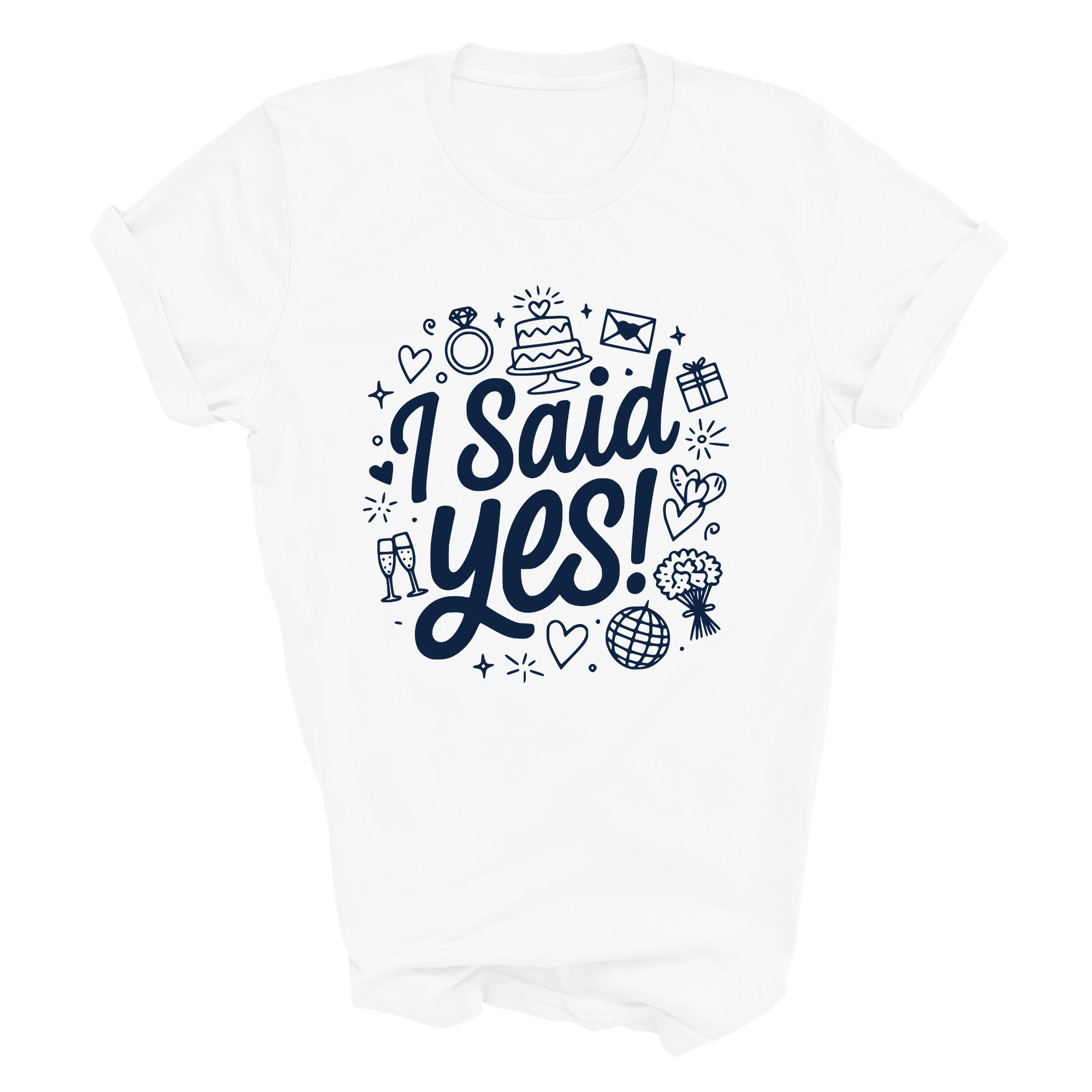 I Said Yes Adult Engagement T-Shirt Bride To Be Doodle Design Engaged Tee