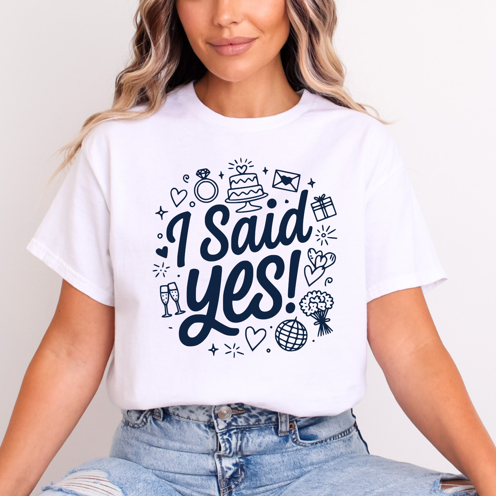 I Said Yes Adult Engagement T-Shirt Bride To Be Doodle Design Engaged Tee