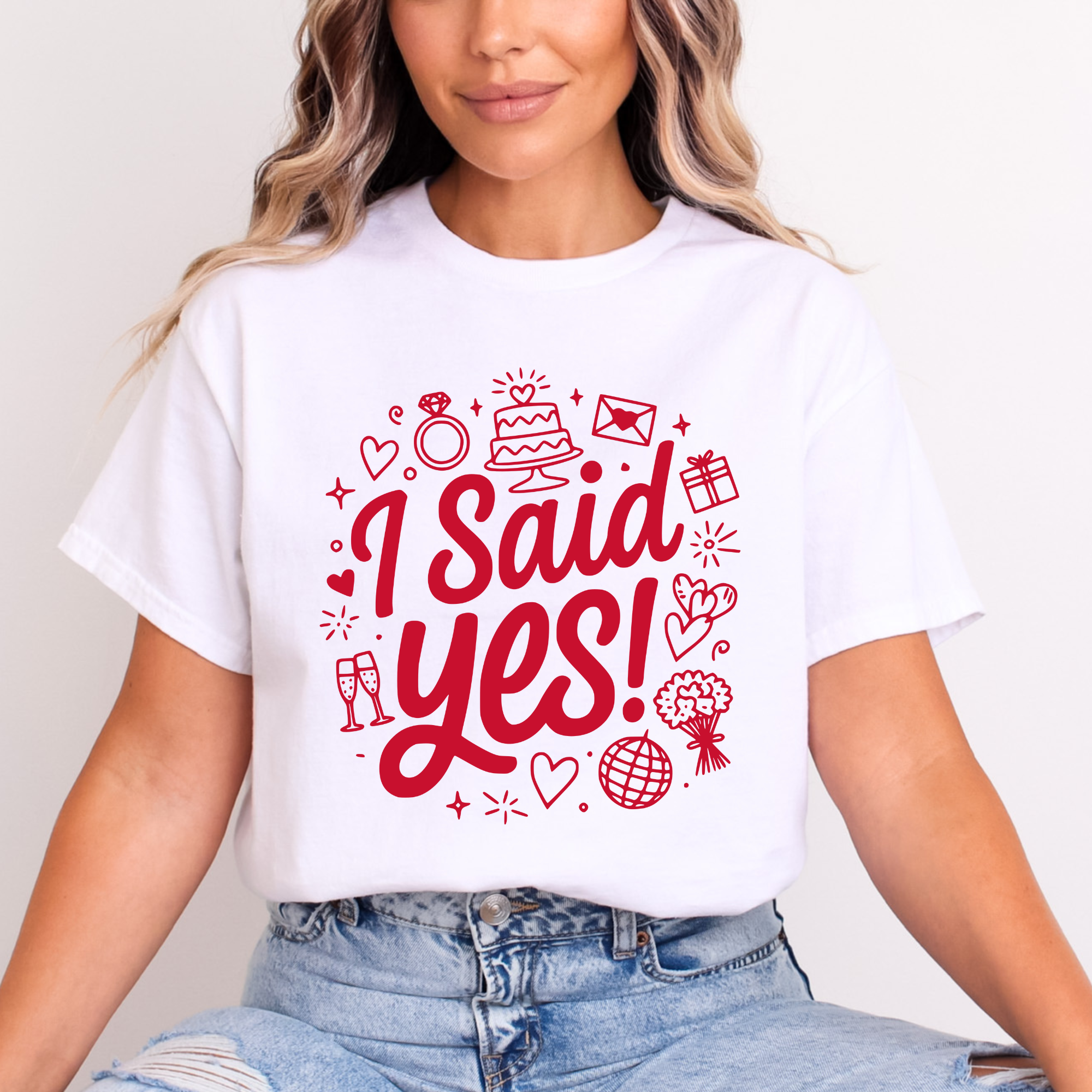 I Said Yes Adult Engagement T-Shirt Bride To Be Doodle Design Engaged Tee