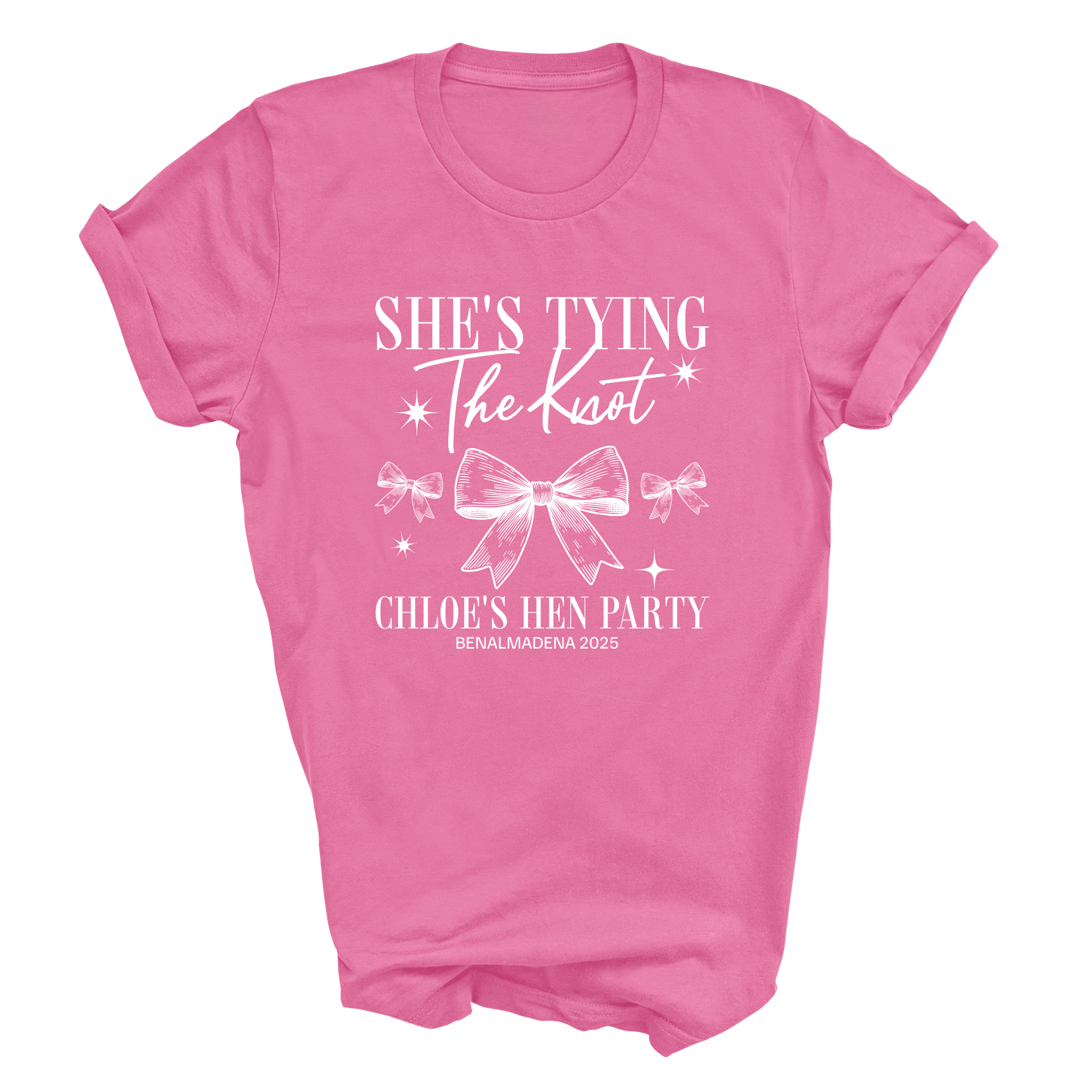 Personalised Hen Party T shirts Tying The Knot Bridal Party Shirts (Azalea)