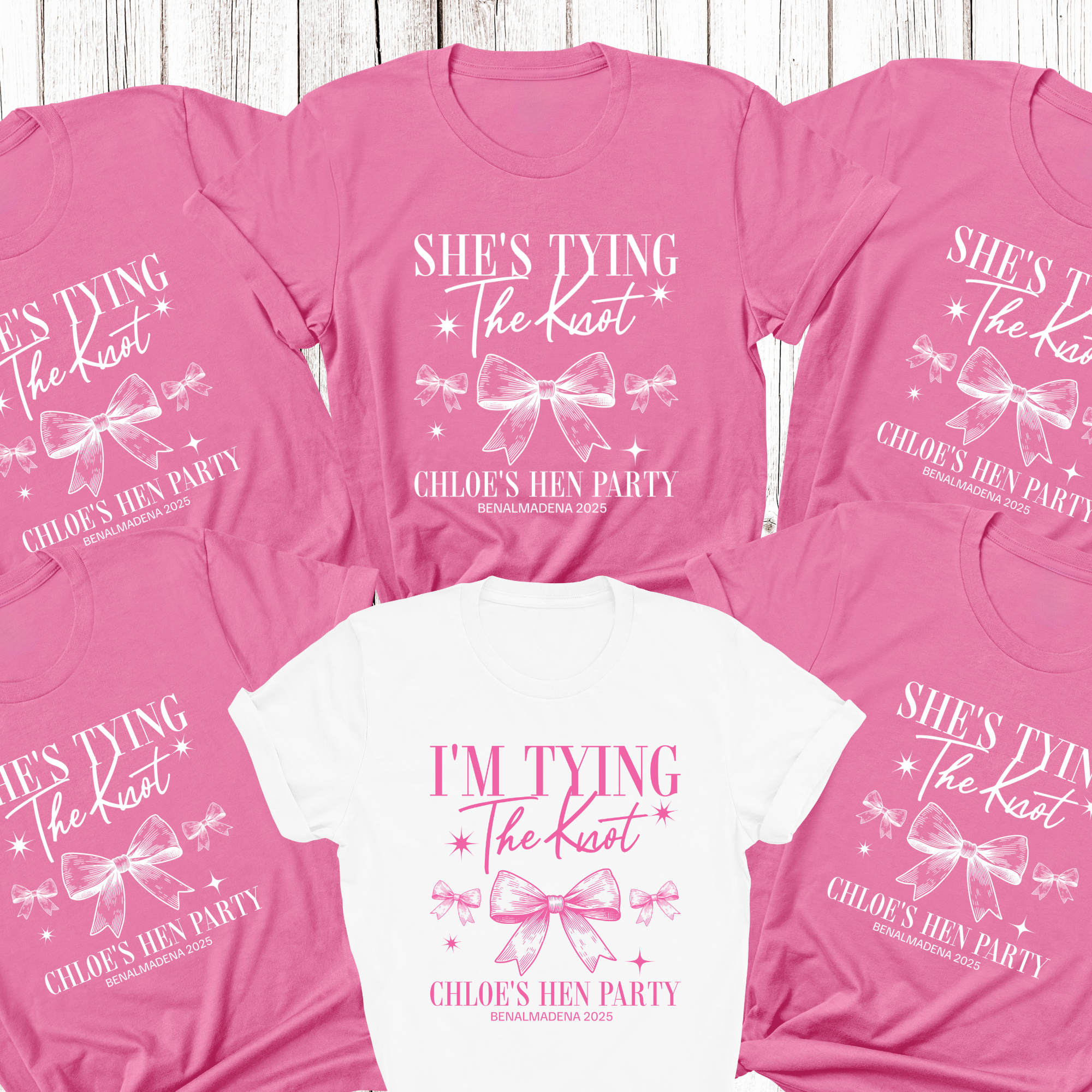 Personalised Hen Party T shirts Tying The Knot Bridal Party Shirts (Azalea)