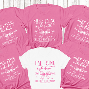 Personalised Hen Party T shirts Tying The Knot Bridal Party Shirts (Azalea)