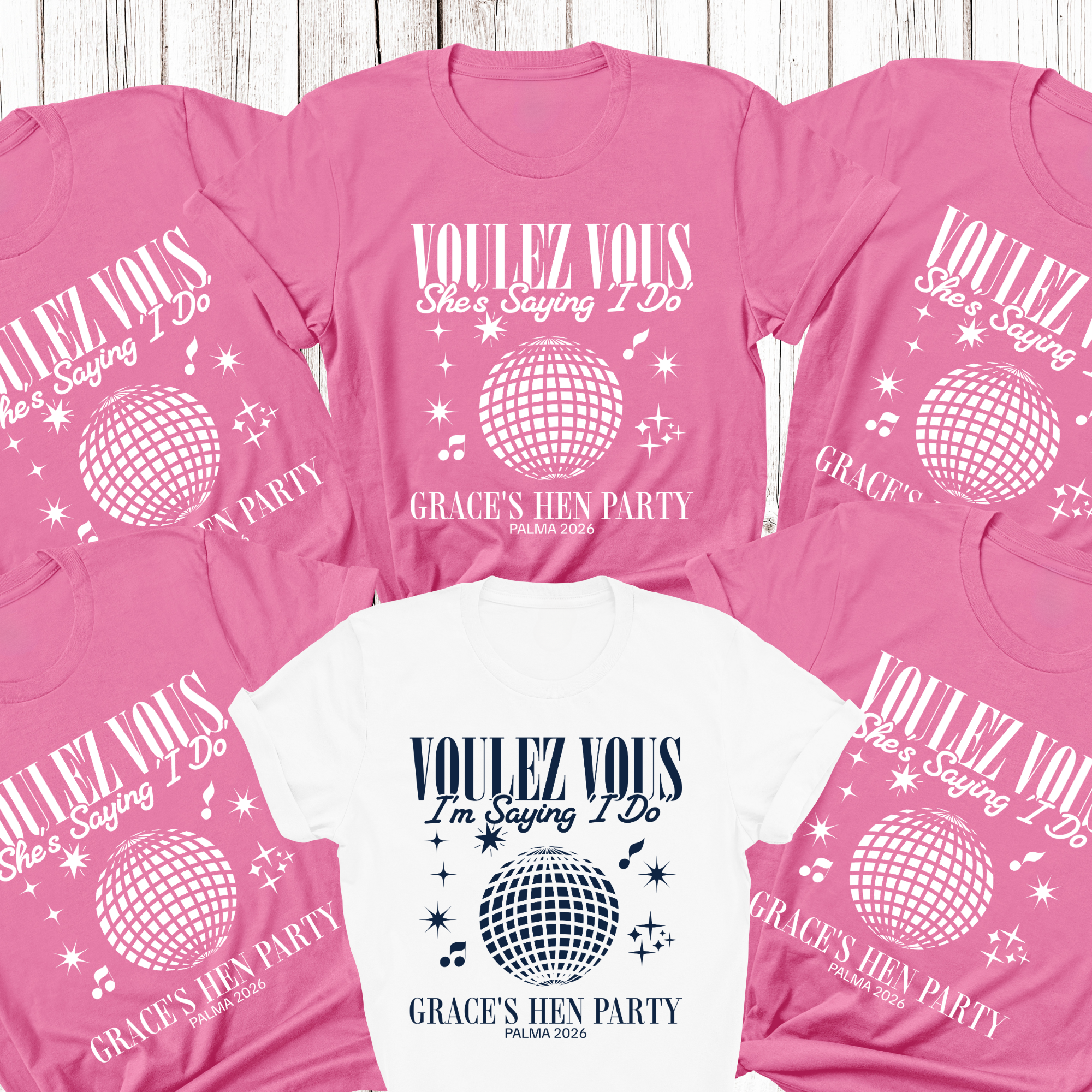 Personalised Hen Party Tshirts Disco Voulez Vous Saying I Do Bridal Party Shirts (Azalea)