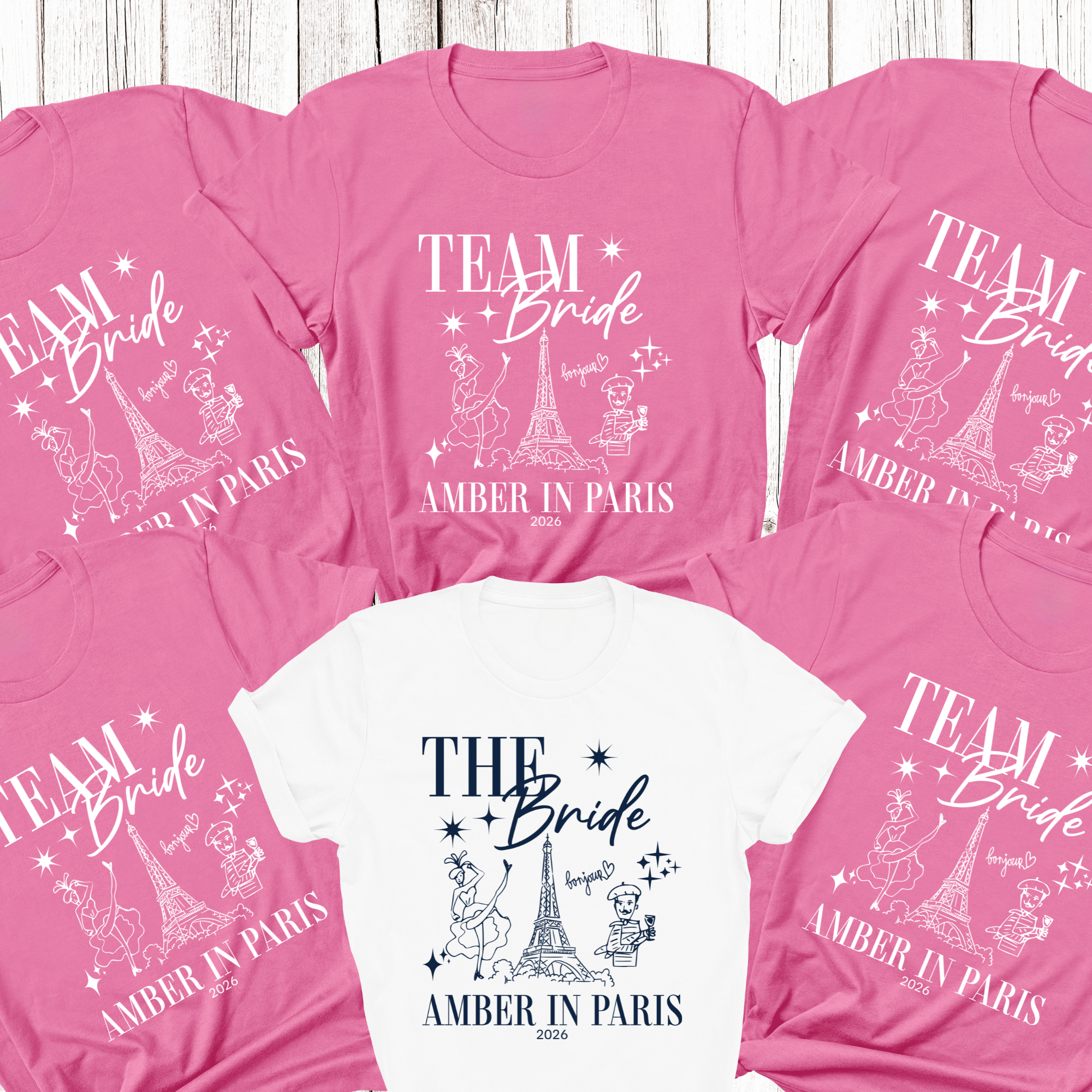 Personalised 'In Paris' Hen Party T-Shirts - Azalea
