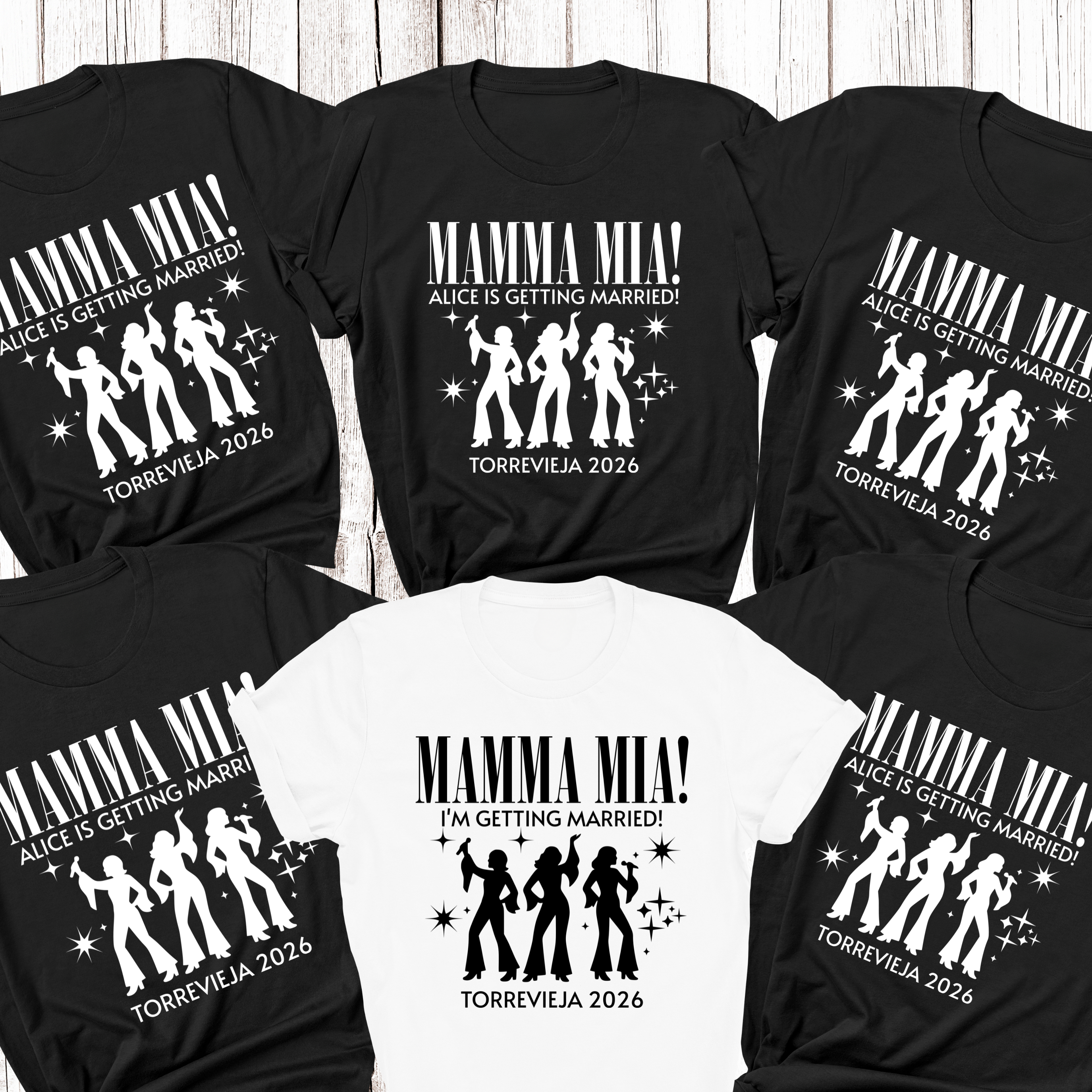 Personalised Hen Party Tshirts Mamma Mia Bridal Party Shirts (Black)
