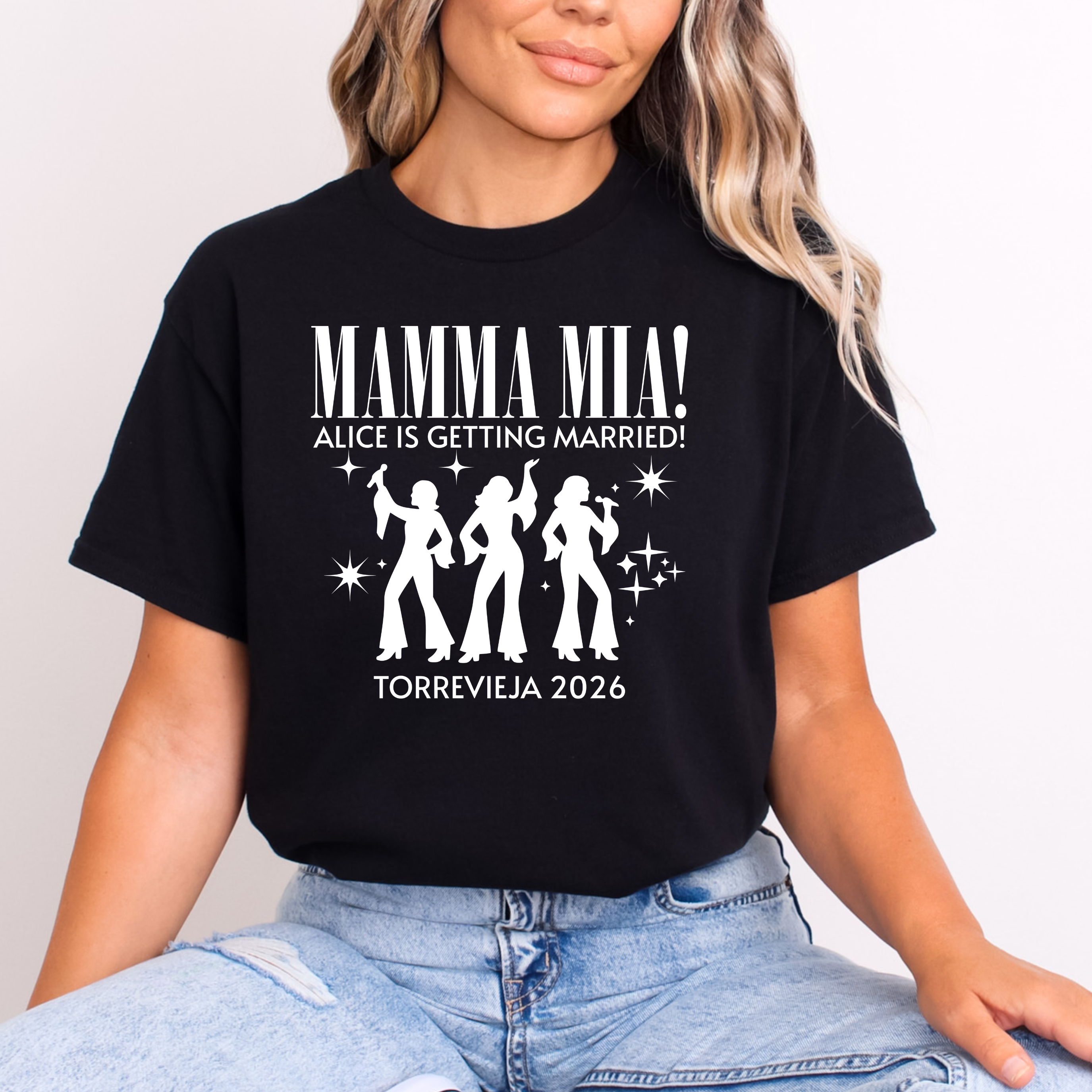 Personalised Hen Party Tshirts Mamma Mia Bridal Party Shirts (Black)