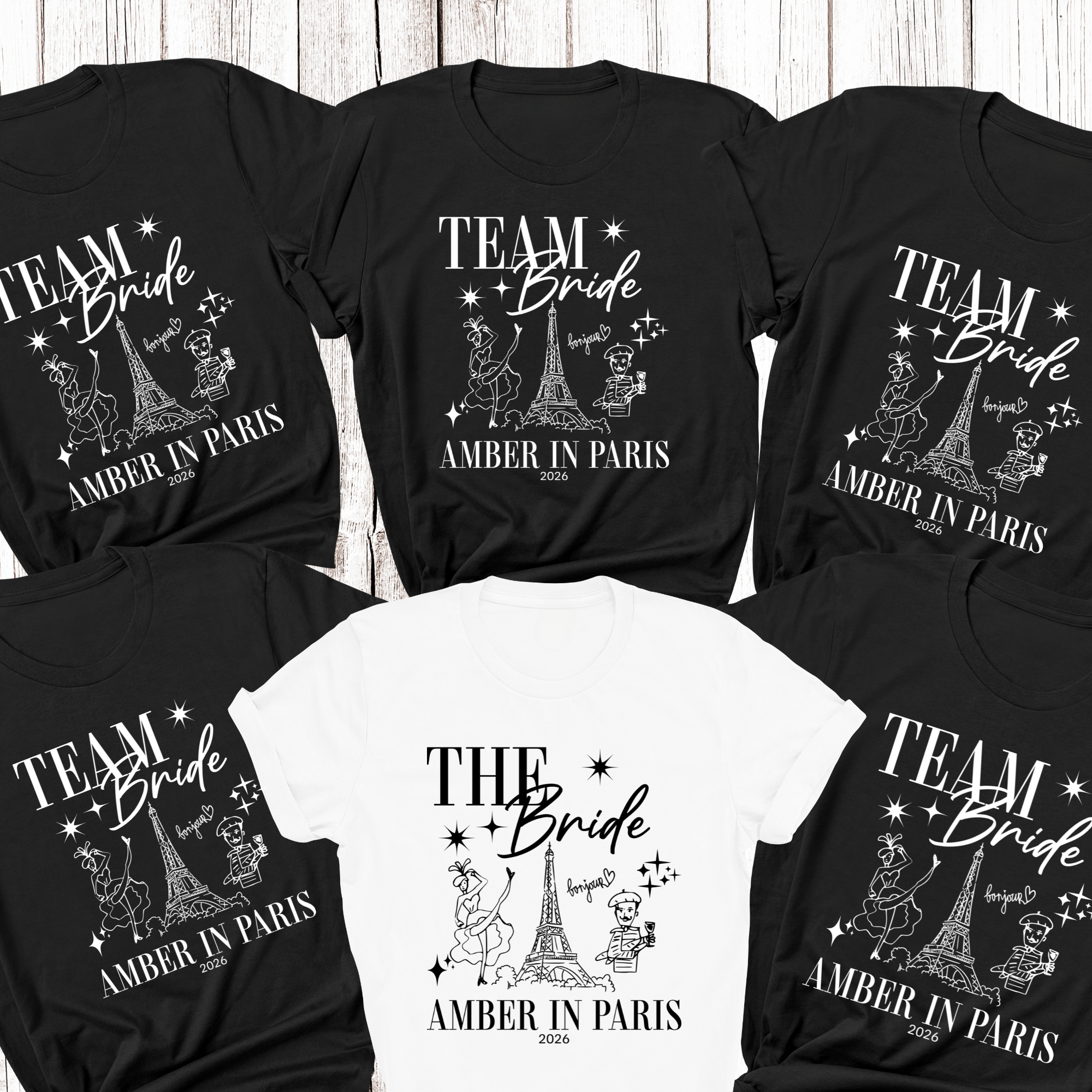 Personalised 'In Paris' Hen Party T-Shirts - Black