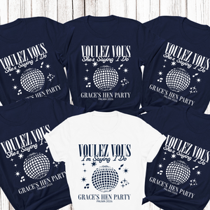 Personalised Hen Party Tshirts Disco Voulez Vous Saying I Do Bridal Party Shirts (Navy)