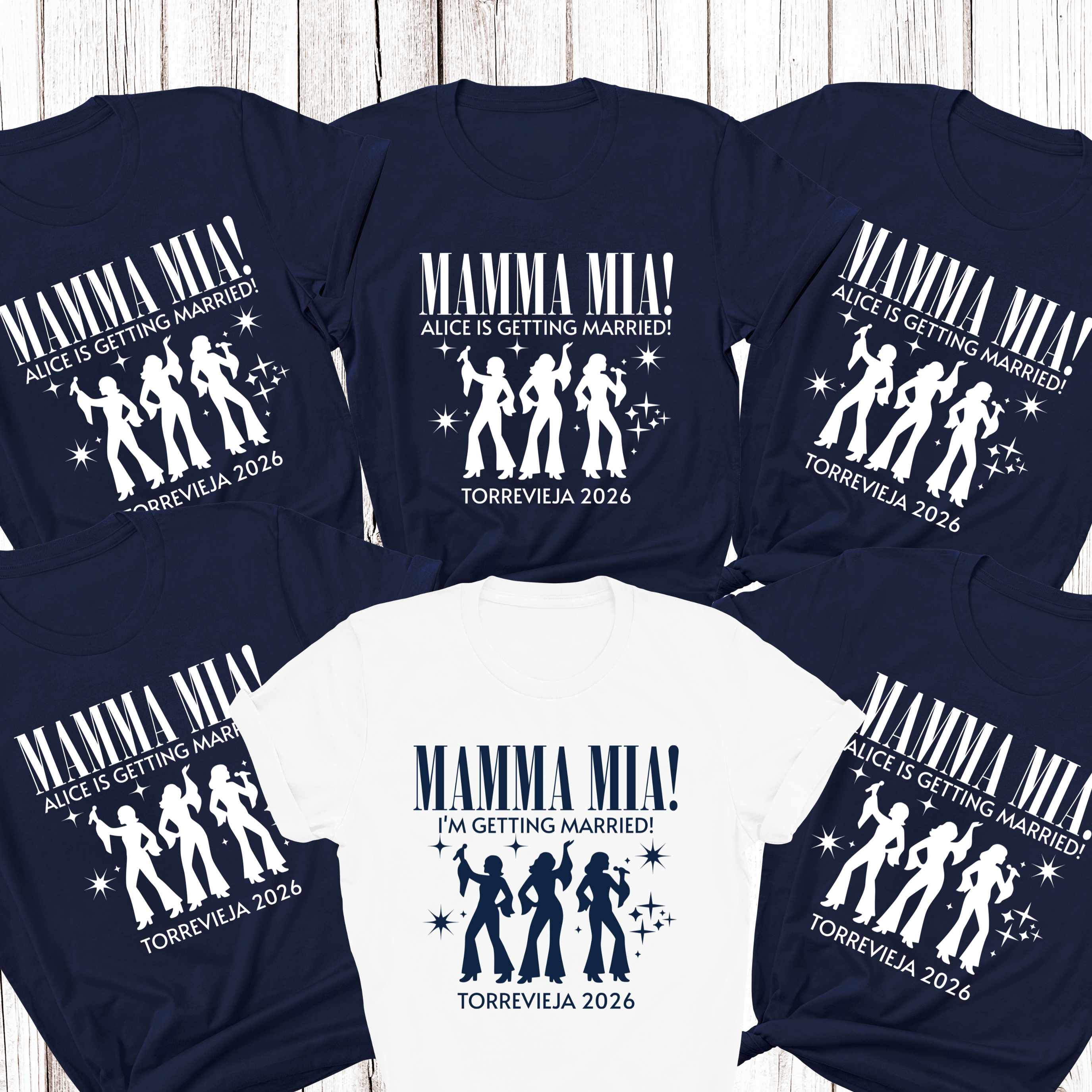 Personalised Hen Party Tshirts Mamma Mia Bridal Party Shirts (Navy)